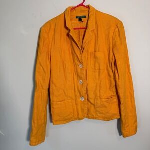 Lauren Ralph Lauren Petite Orange %100 Linen Blazer Jacket Women's 16 Button Up